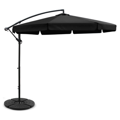 Instahut 3m Cantilever Umbrella with Portable Base — UPF 50 Plus, Beige, Black or Navy — Allure Home Collections