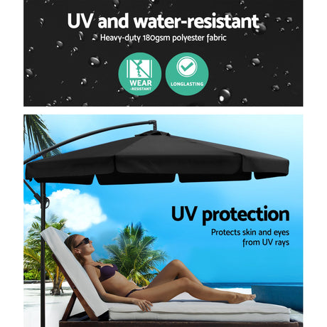 Instahut 3m Cantilever Umbrella with Portable Base — UPF 50 Plus, Beige, Black or Navy — Allure Home Collections