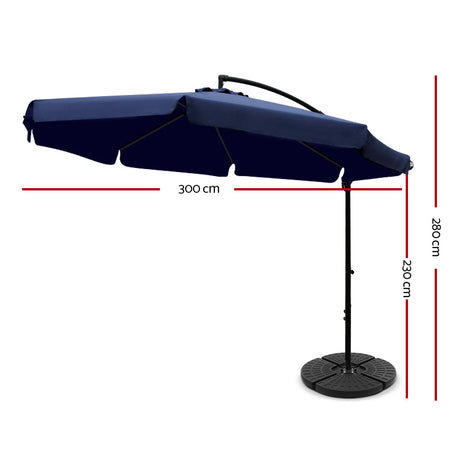 Instahut 3m Cantilever Umbrella with Portable Base — UPF 50 Plus, Beige, Black or Navy — Allure Home Collections