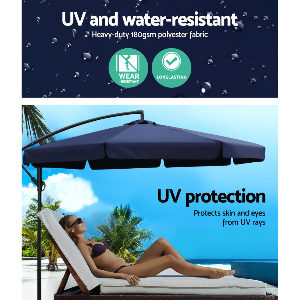 Instahut 3m Cantilever Umbrella with Portable Base — UPF 50 Plus, Beige, Black or Navy — Allure Home Collections