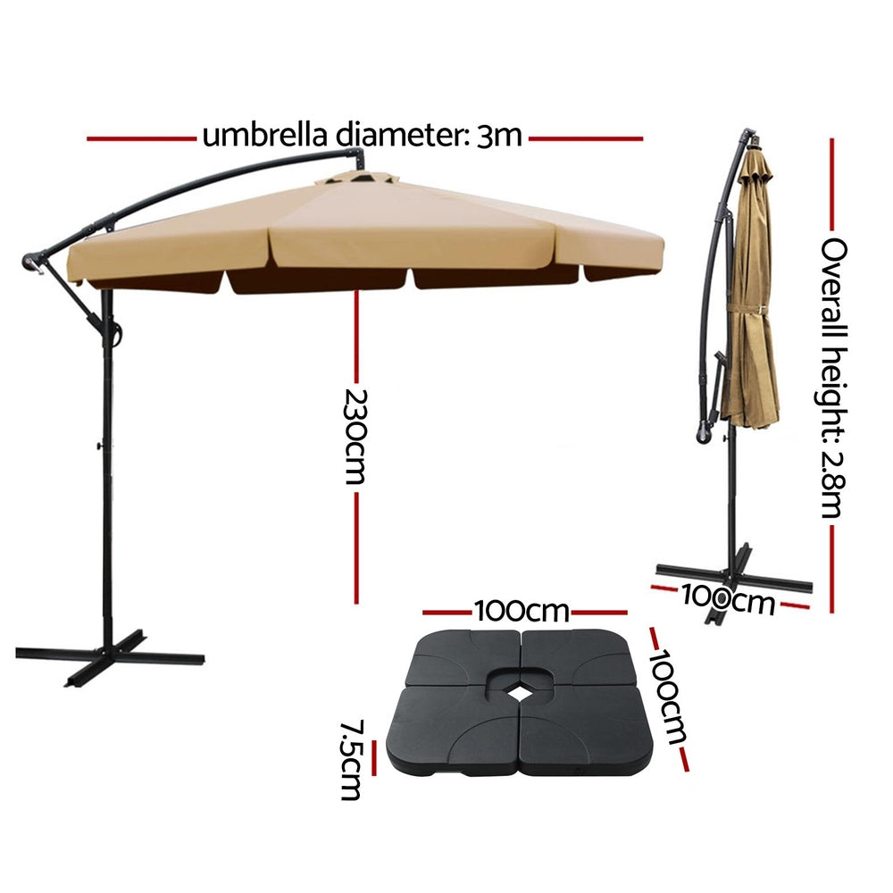 Instahut Cantilever Outdoor Umbrella with Modular Base — UPF50 Plus, Beige, Navy or Black — Allure Home Collections