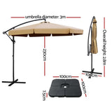 Instahut Cantilever Outdoor Umbrella with Modular Base — UPF50 Plus, Beige, Navy or Black — Allure Home Collections