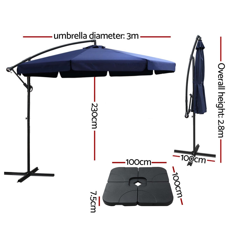 Instahut Cantilever Outdoor Umbrella with Modular Base — UPF50 Plus, Beige, Navy or Black — Allure Home Collections
