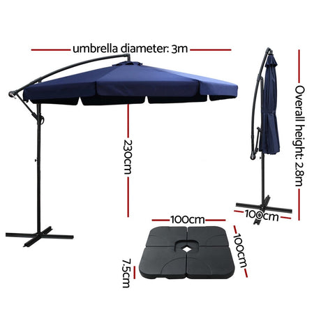 Instahut Cantilever Outdoor Umbrella with Modular Base — UPF50 Plus, Beige, Navy or Black — Allure Home Collections