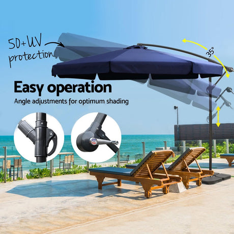 Instahut Cantilever Outdoor Umbrella with Modular Base — UPF50 Plus, Beige, Navy or Black — Allure Home Collections