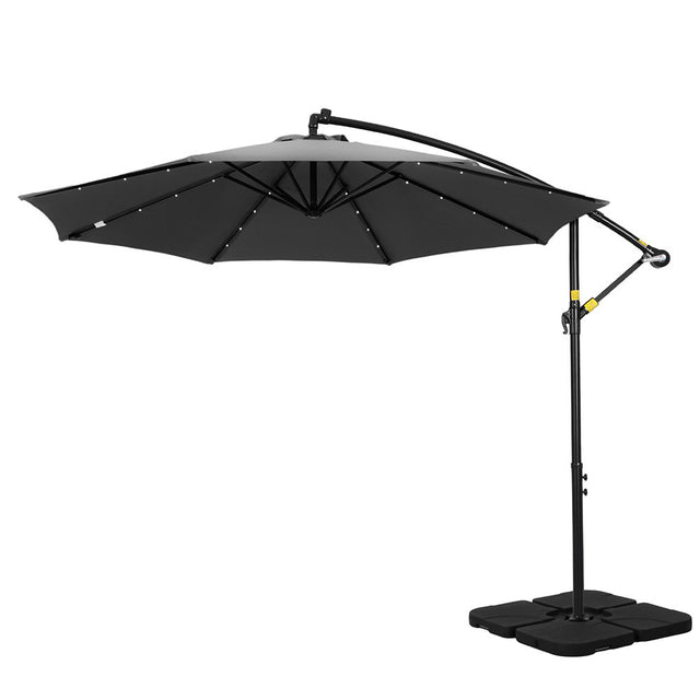 Instahut Cantilever LED Outdoor Umbrella with Base — UPF 50 Plus, Charcoal or Navy — Allure Home Collections