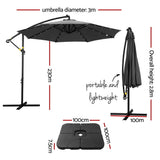 Instahut Cantilever LED Outdoor Umbrella with Base — UPF 50 Plus, Charcoal or Navy — Allure Home Collections
