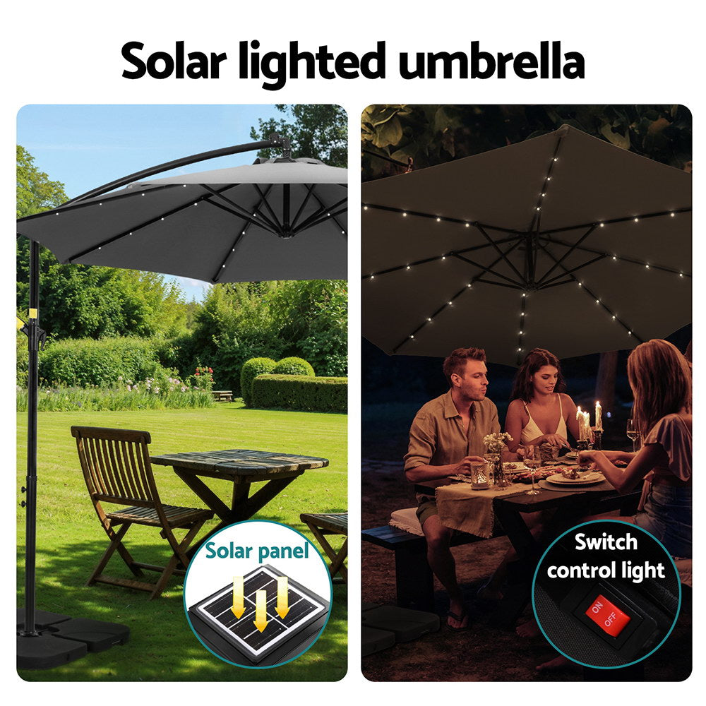 Instahut Cantilever LED Outdoor Umbrella with Base — UPF 50 Plus, Charcoal or Navy — Allure Home Collections