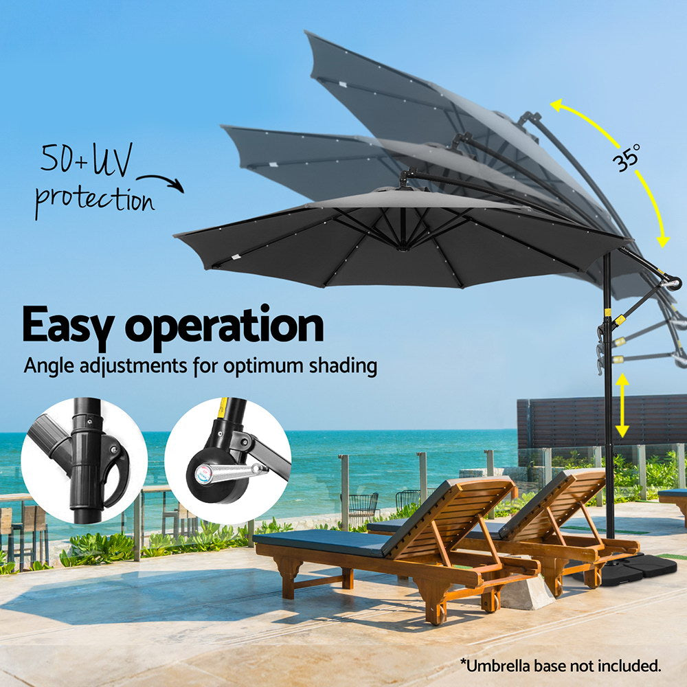 Instahut Cantilever LED Outdoor Umbrella with Base — UPF 50 Plus, Charcoal or Navy — Allure Home Collections