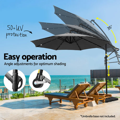 Instahut Cantilever LED Outdoor Umbrella with Base — UPF 50 Plus, Charcoal or Navy — Allure Home Collections