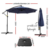 Instahut Cantilever LED Outdoor Umbrella with Base — UPF 50 Plus, Charcoal or Navy — Allure Home Collections