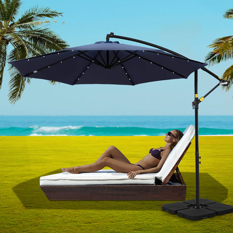 Instahut Cantilever LED Outdoor Umbrella with Base — UPF 50 Plus, Charcoal or Navy — Allure Home Collections