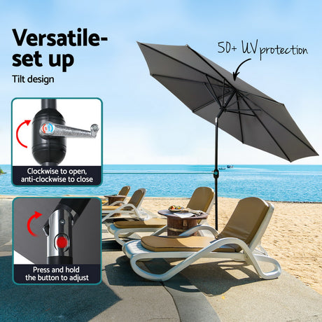 Instahut Centre Post Outdoor Umbrella with Tilt and Base — UPF50 Plus, Multiple Colours — Allure Home Collections