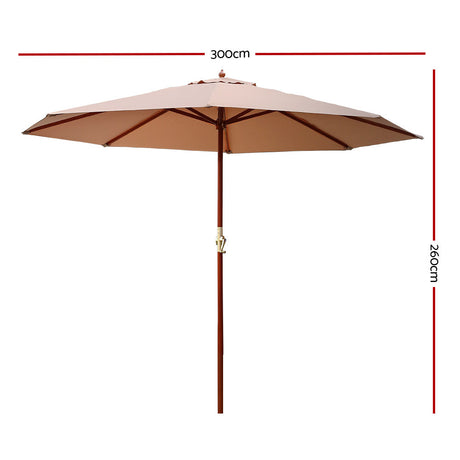 Instahut 3m Centre Post Outdoor Umbrella — UPF 50 Plus, Beige, Black or Charcoal — Allure Home Collections