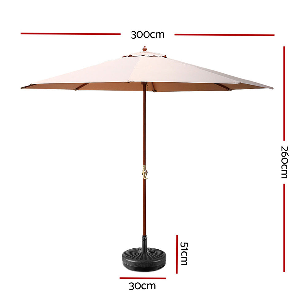 Instahut Centre Post Outdoor Umbrella with Base — UV50 Plus, Black, Beige or Charcoal — Allure Home Collections