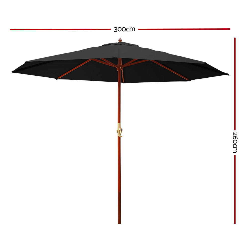 Instahut 3m Centre Post Outdoor Umbrella — UPF 50 Plus, Beige, Black or Charcoal — Allure Home Collections