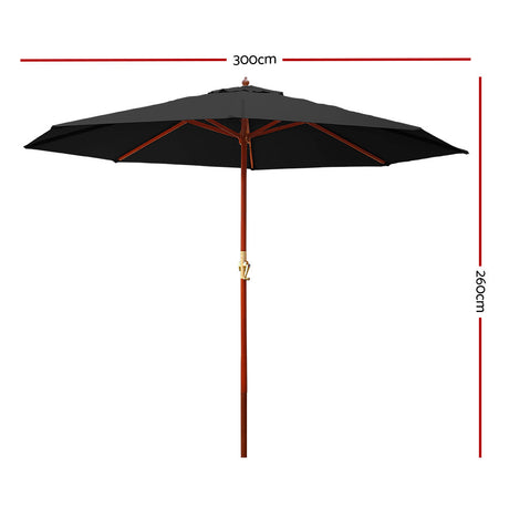 Instahut 3m Centre Post Outdoor Umbrella — UPF 50 Plus, Beige, Black or Charcoal — Allure Home Collections