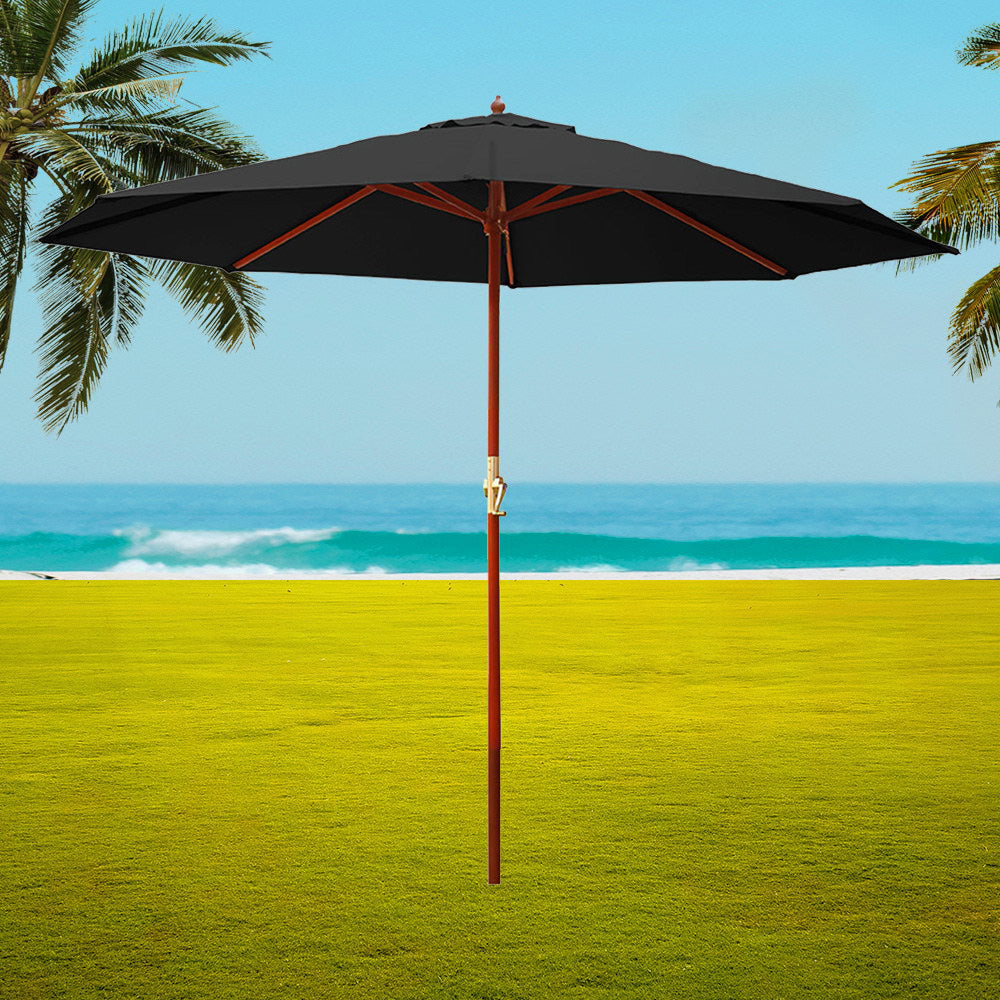 Instahut 3m Centre Post Outdoor Umbrella — UPF 50 Plus, Beige, Black or Charcoal — Allure Home Collections