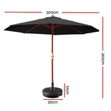 Instahut Centre Post Outdoor Umbrella with Base — UV50 Plus, Black, Beige or Charcoal — Allure Home Collections