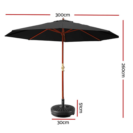 Instahut Centre Post Outdoor Umbrella with Base — UV50 Plus, Black, Beige or Charcoal — Allure Home Collections