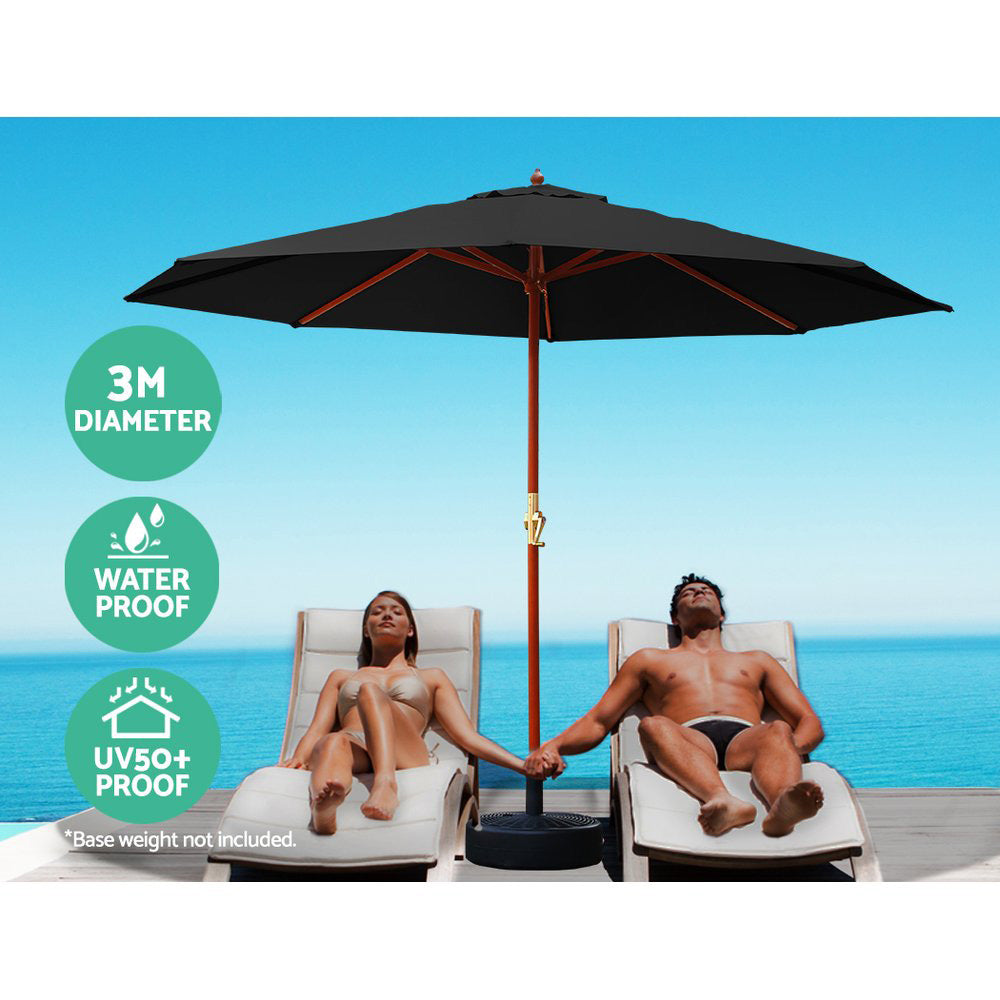Instahut Centre Post Outdoor Umbrella with Base — UV50 Plus, Black, Beige or Charcoal — Allure Home Collections