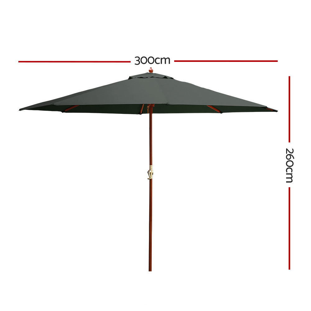 Instahut 3m Centre Post Outdoor Umbrella — UPF 50 Plus, Beige, Black or Charcoal — Allure Home Collections