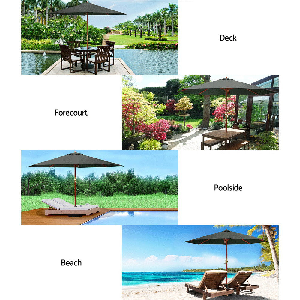 Instahut 3m Centre Post Outdoor Umbrella — UPF 50 Plus, Beige, Black or Charcoal — Allure Home Collections
