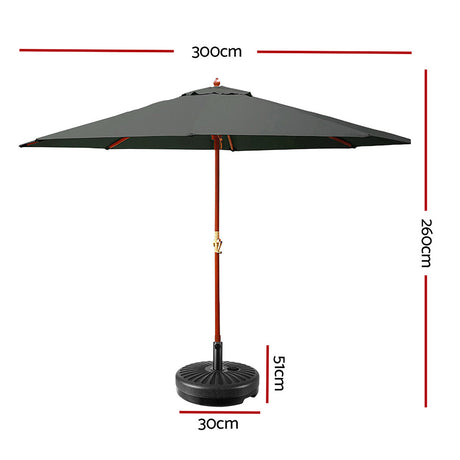 Instahut Centre Post Outdoor Umbrella with Base — UV50 Plus, Black, Beige or Charcoal — Allure Home Collections
