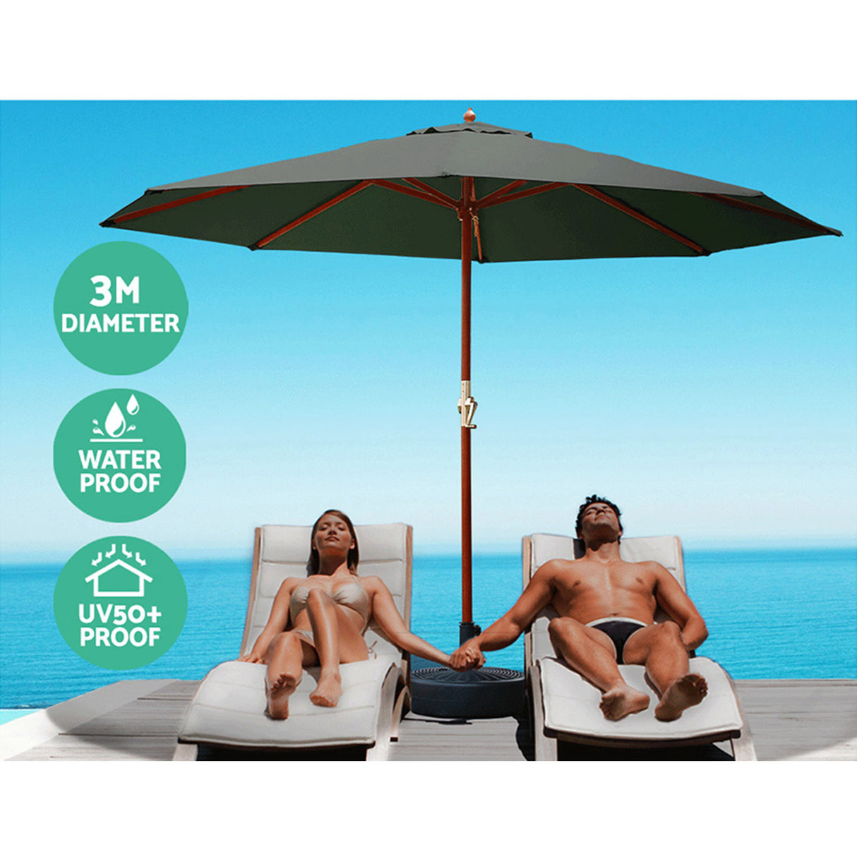 Instahut Centre Post Outdoor Umbrella with Base — UV50 Plus, Black, Beige or Charcoal — Allure Home Collections