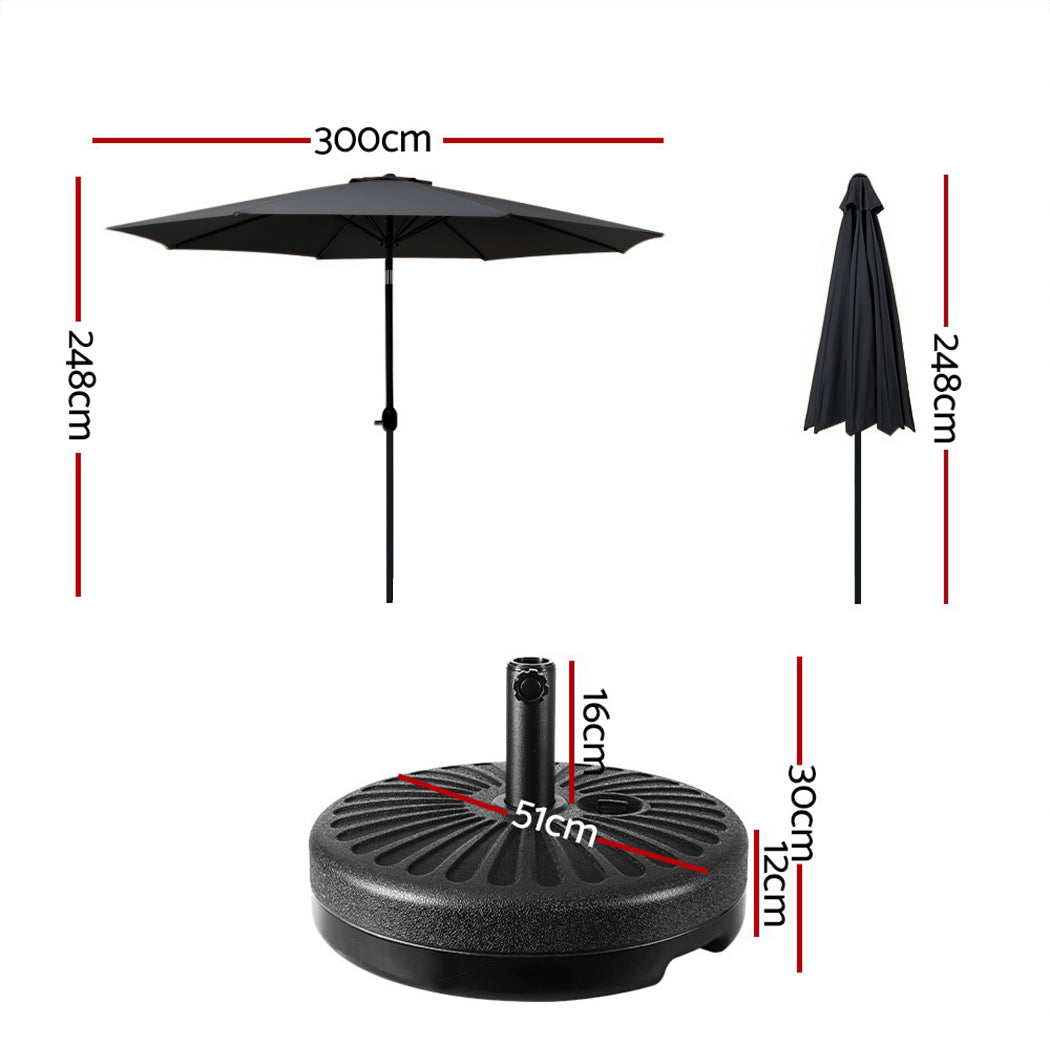 Instahut Centre Post Outdoor Umbrella with Base — UPF 50 Plus, Tilt, Multiple Colours — Allure Home Collections