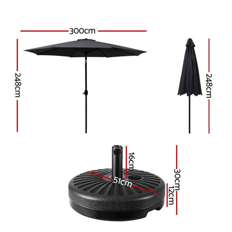 Instahut Centre Post Outdoor Umbrella with Base — UPF 50 Plus, Tilt, Multiple Colours — Allure Home Collections
