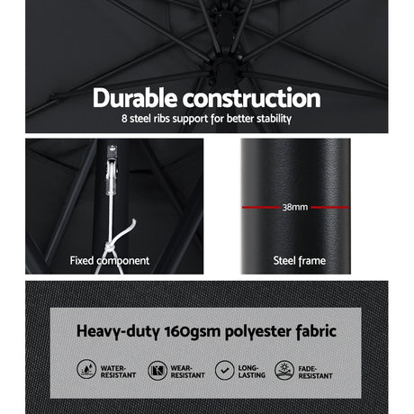 Instahut Centre Post Outdoor Umbrella with Base — UPF 50 Plus, Tilt, Multiple Colours — Allure Home Collections