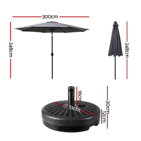 Instahut Centre Post Outdoor Umbrella with Base — UPF 50 Plus, Tilt, Multiple Colours — Allure Home Collections