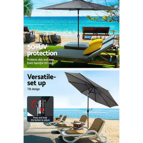 Instahut Centre Post Outdoor Umbrella with Base — UPF 50 Plus, Tilt, Multiple Colours — Allure Home Collections