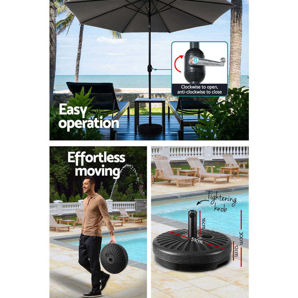 Instahut Centre Post Outdoor Umbrella with Base — UPF 50 Plus, Tilt, Multiple Colours — Allure Home Collections