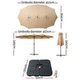 Instahut Large Double-Sided Centre Post Umbrella with Base — UV50 Plus, Dodecagon Canopy — Allure Home Collections