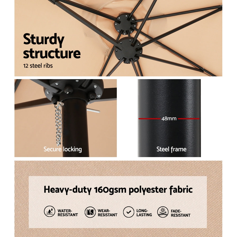 Instahut Large Double-Sided Centre Post Umbrella with Base — UV50 Plus, Dodecagon Canopy — Allure Home Collections