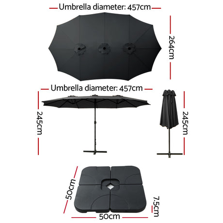 Instahut Large Double-Sided Centre Post Umbrella with Base — UV50 Plus, Dodecagon Canopy — Allure Home Collections