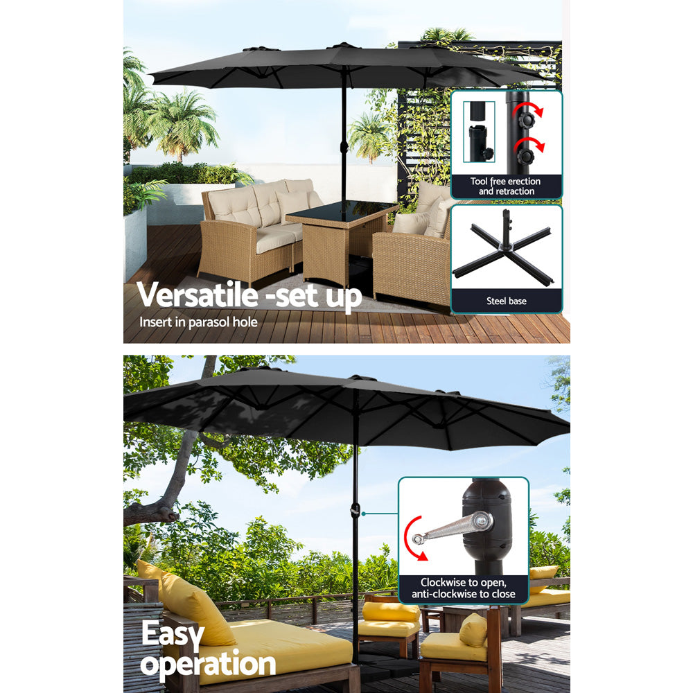 Instahut Large Double-Sided Centre Post Umbrella with Base — UV50 Plus, Dodecagon Canopy — Allure Home Collections