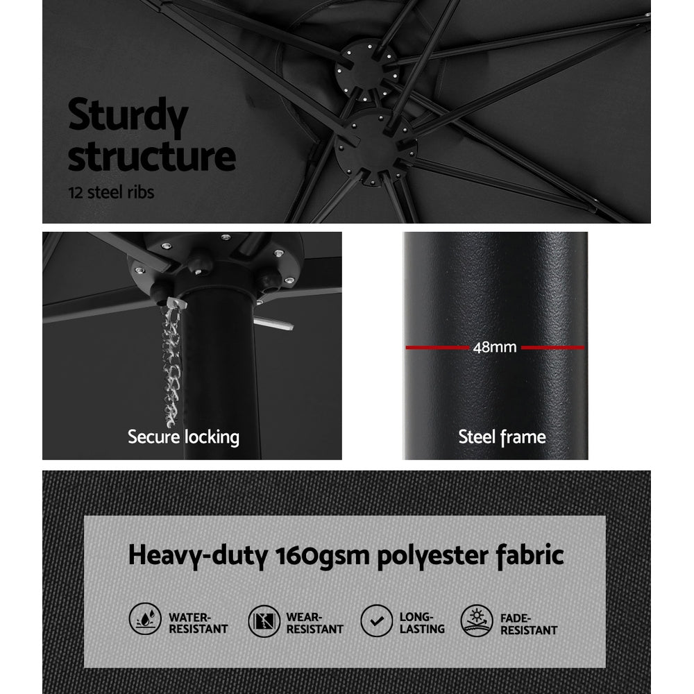 Instahut Large Double-Sided Centre Post Umbrella with Base — UV50 Plus, Dodecagon Canopy — Allure Home Collections
