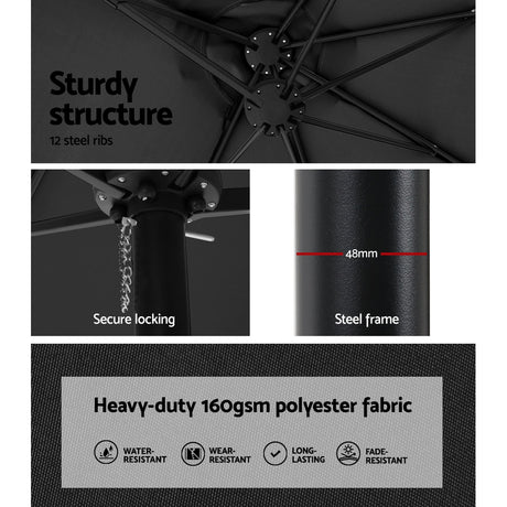 Instahut Large Double-Sided Centre Post Umbrella with Base — UV50 Plus, Dodecagon Canopy — Allure Home Collections