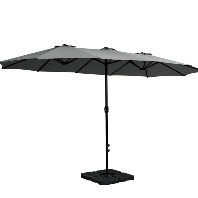 Instahut Large Double-Sided Centre Post Umbrella with Base — UV50 Plus, Dodecagon Canopy — Allure Home Collections