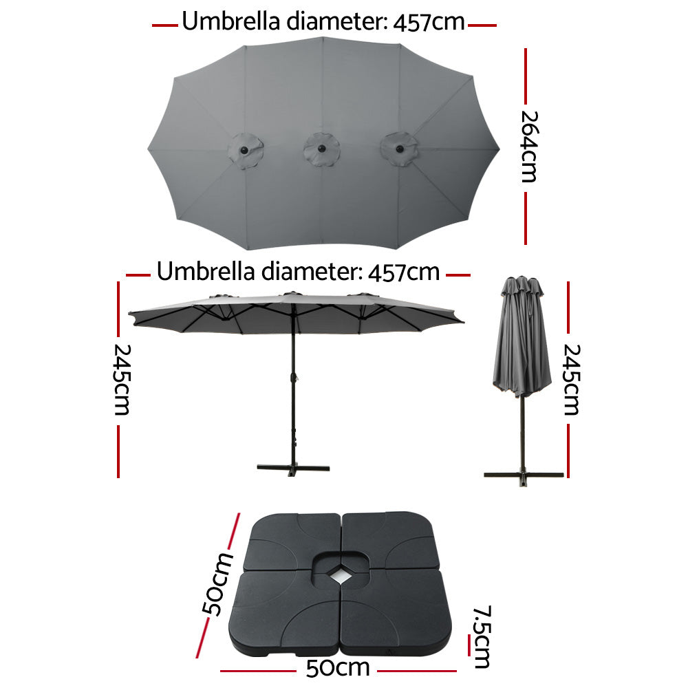 Instahut Large Double-Sided Centre Post Umbrella with Base — UV50 Plus, Dodecagon Canopy — Allure Home Collections