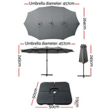 Instahut Large Double-Sided Centre Post Umbrella with Base — UV50 Plus, Dodecagon Canopy — Allure Home Collections