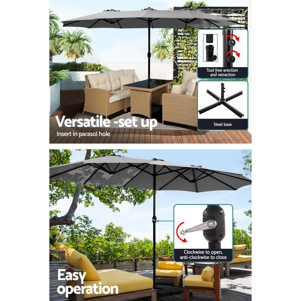 Instahut Large Double-Sided Centre Post Umbrella with Base — UV50 Plus, Dodecagon Canopy — Allure Home Collections