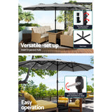 Instahut Large Double-Sided Centre Post Umbrella with Base — UV50 Plus, Dodecagon Canopy — Allure Home Collections