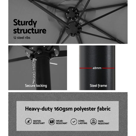 Instahut Large Double-Sided Centre Post Umbrella with Base — UV50 Plus, Dodecagon Canopy — Allure Home Collections