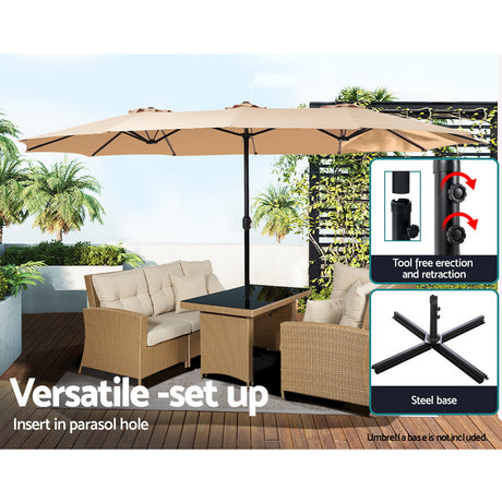 Instahut Centre Post Outdoor Umbrella with Tilt — UV50 Plus Dodecagon, Beige or Black — Allure Home Collections