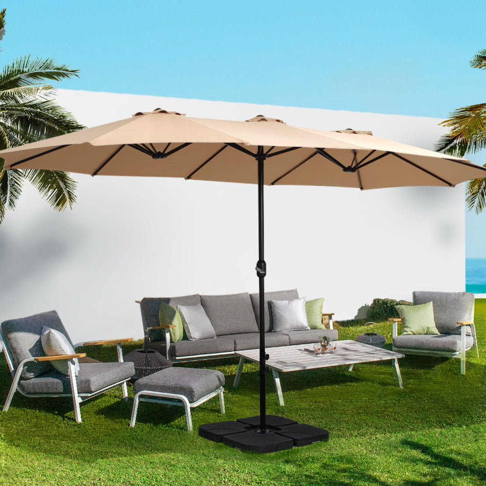 Instahut Centre Post Outdoor Umbrella with Tilt — UV50 Plus Dodecagon, Beige or Black — Allure Home Collections