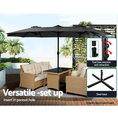 Instahut Centre Post Outdoor Umbrella with Tilt — UV50 Plus Dodecagon, Beige or Black — Allure Home Collections